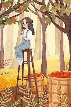 秋天插画卡通黄色手绘秋天丰收原创插画海报素材背景