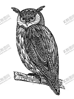 手绘猫头鹰 【酷图网】花纹,猫头鹰,树干,插画,矢量图,eps,ai,矢量,高清图片,素材,