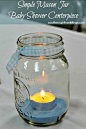 I'd use midnight blue same and no gingham on the ribbon to fit a space theme better. - Mason Jar Baby Shower Centerpiece