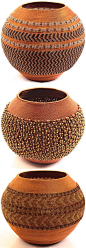 Southern Africa | Wire and glass bead basket from KwaZulu Natal, South Africa. These pot-shaped baskets are created only by masterweavers. First they make a traditional piece of pottery and then begin...