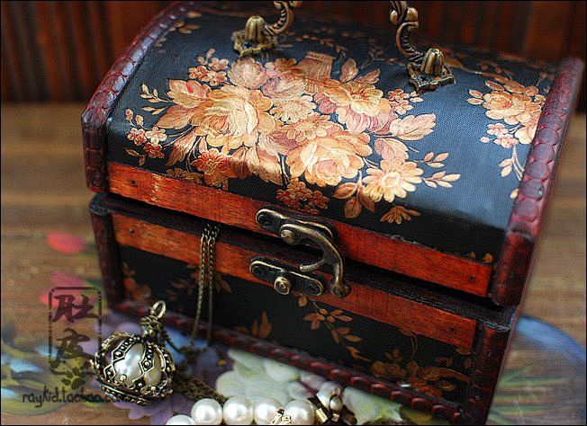 玛丽女爵的首饰盒 欧式复古花纹木制收纳盒...