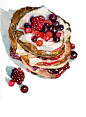 手绘水彩 美食食物 甜点下午茶 插图插画 涂鸦 树莓千层饼