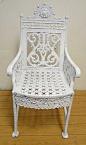 CAST IRON GARDEN ARM CHAIR W/LIONS HEAD; 18 1/4 IN W, 38 IN H