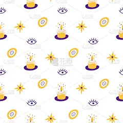 神奇的图案孩子神秘的无缝图案。蜡烛，眼睛，星星元素。可爱的天体表面设计