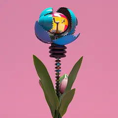 未来派的花朵，郁金香，设计感，数字植物，体积线对比，玻璃，金属，纹理，霓虹灯，荧光灯，透明塑料，发光，ptics，超现实主义，构图，荧光灯，超细节，超现实，深背景，3d艺术，c4d，搅拌机，辛烷值渲染，工作室照明，特写，16k，高清