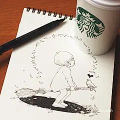 日本插画师Tomoko Shintani的星巴克咖啡杯互动插画 - 手工客，高质量的手工，艺术，设计原创内容分享平台
