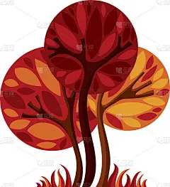 艺术风格化的自然符号设计，创意树的插画