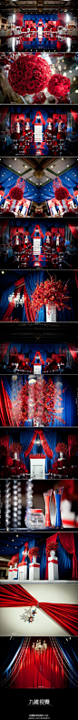 正红+宝蓝经典的布置来自@东方新娘婚礼机构 查看大图视觉效果更好。。