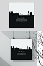 城市剪影插画素材黑白城市景点挂画
