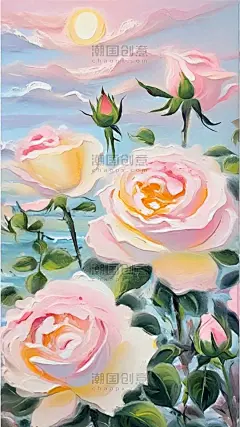 创意油画质感浪漫文艺情人节玫瑰插画素材