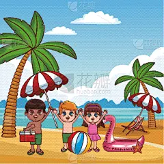 可爱的,动画片,海滩,儿童,壁纸,自然美,夏天,天空
