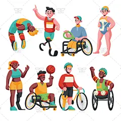 残疾人运动残运跑步跳高轮椅击剑羽毛球领奖火炬手插画AI矢量素材-淘宝网