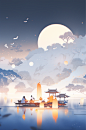 数字艺术中国风传统中秋节插画海报背景-众图网
