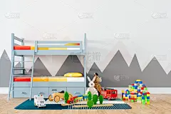 3d渲染美丽的儿童房间内部和玩具