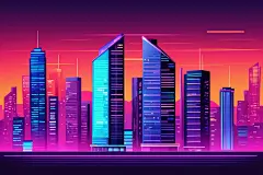 霓虹城市科技感未来插画