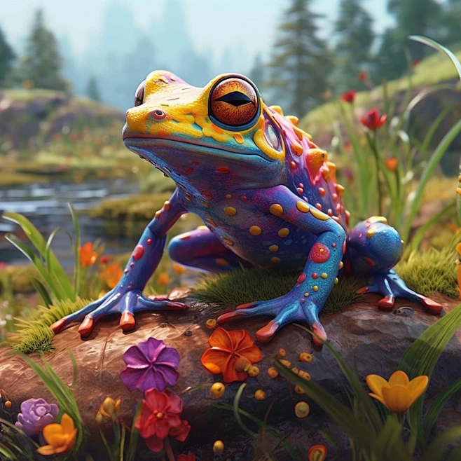 multicolored alien frog on grassy ground图片_AI图库【禁止商用】图片素材-花瓣网