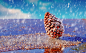 General 4184x2585 snow pine cones rain water drops