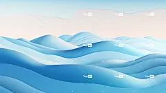 山地地形的抽象图像，风格为宁静的海洋主题、平静的海水、逼真的