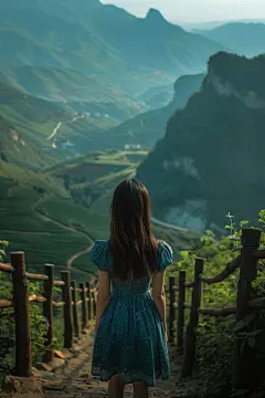 青春女生背影户外旅行