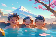 泡温泉卡通人物插画