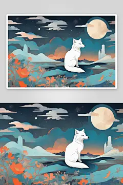 中国白极地狐狸壁画-众图网