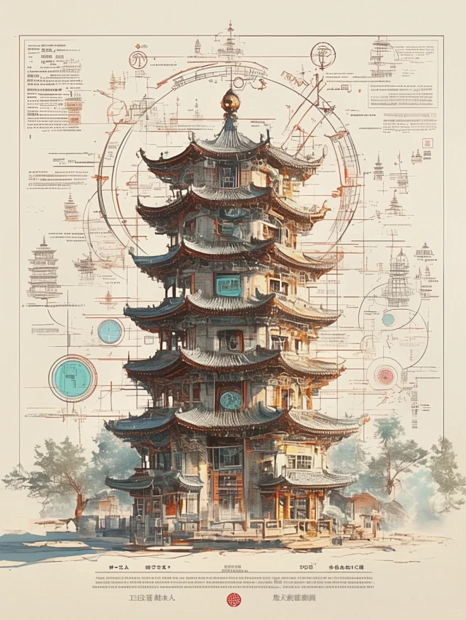 古建筑AI概念手绘系列之塔 - 小红书-花瓣网