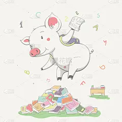 可爱的,贺卡,猪,动物,卡通,时尚,书,背包,教育,叠