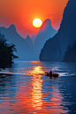 桂林山水日落夕阳景色摄影图片