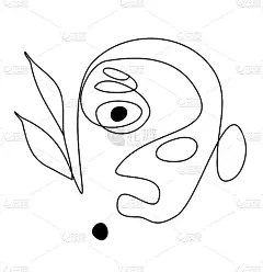 抽象超现实的脸连续的一条线画时尚肖像涂鸦墨水画抽象的脸极简风格一条线画现代线艺术矢量插图