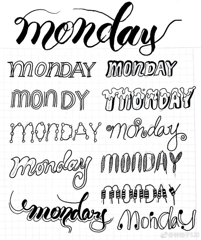 作者铃铛子520花式英文字体基础练习手帐简笔画手绘手账素材手绘插画