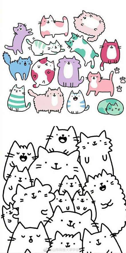 #小嵙带你学画画# 日常吸猫几张猫咪手绘...