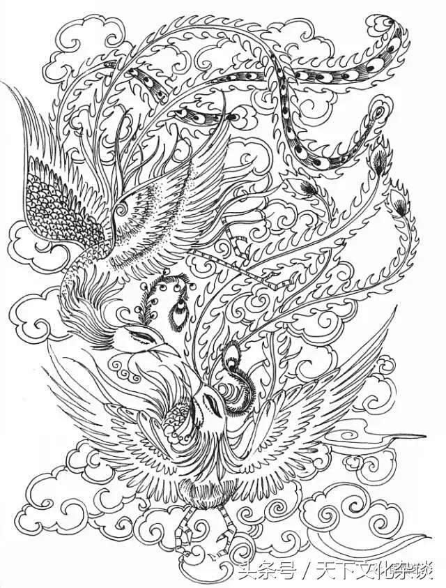 白描龙凤图