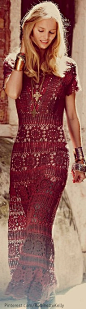 Free People | Burgundy Crochet Dress #优雅# #礼服# #性感# #时尚# #抹胸#很有魅力的红色系
