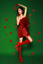 剪纸玫瑰镂空大红抹胸礼裙
