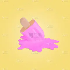粉红色的冰淇淋棒在明亮的黄色背景上融化。