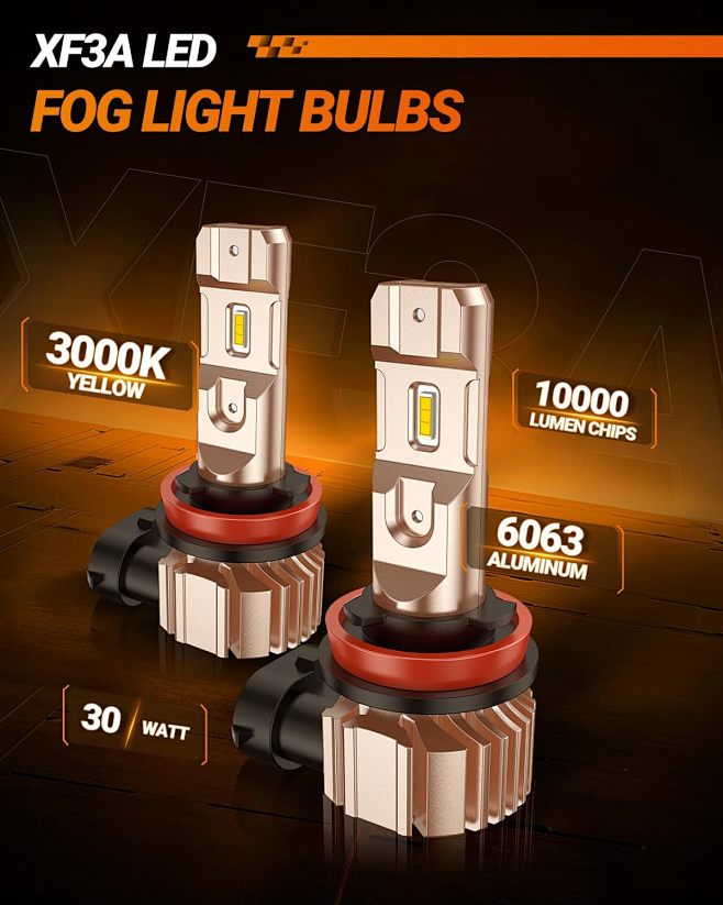 AUXITO H11 H8 H9 LED Fog Light Bulbs - 3000K Amber Yellow, 10,000 Lumens, 2-Pack 4 thumbnail image