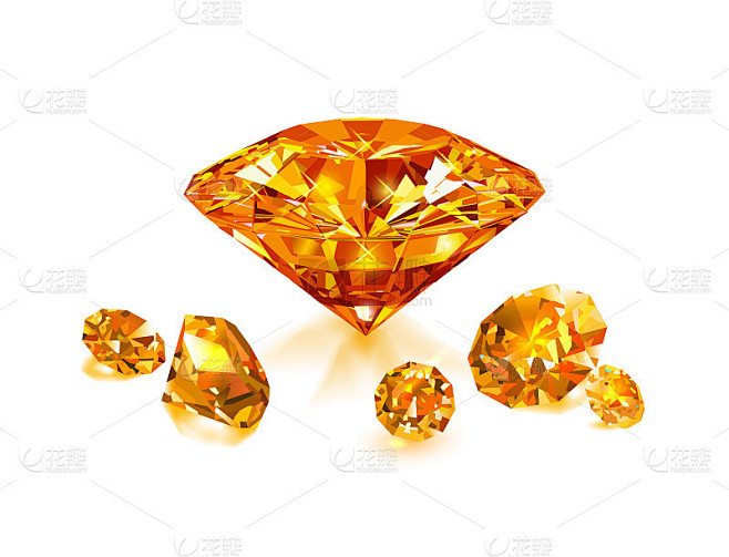 美丽明亮的橙色钻石孤立在白色背景。矢量插...