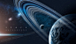科技感太空宇宙星球星空光效光圈环绕海报背景素材-向日葵资源站