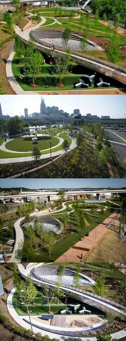 美国纳什维尔坎伯兰公园，路网划分，地形围...