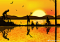23款唯美风景地貌游戏场景森林海滩湖泊户外自然剪影摄影夕阳矢量素材