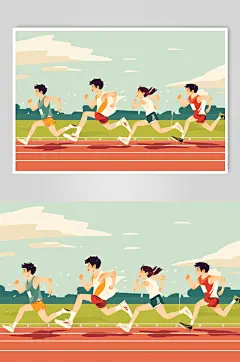 AI数字艺术扁平风校园运动会人物插画
