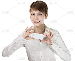 女商人拿着名片的形象