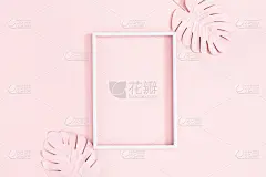 夏天,粉色背景,边框,棕榈叶,概念,平铺,在上面,鸡尾酒,留白,构图