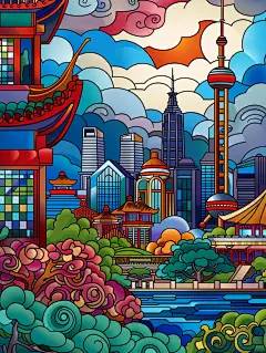 城市插画 上海 玻璃艺术midjourney咒语 - 小红书