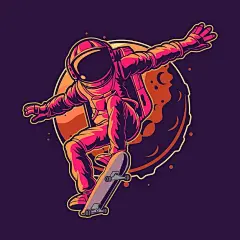 滑板宇航员太空人插画矢量图设计素材