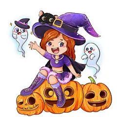 万圣节卡通女巫人物南瓜幽灵黑猫PNG素材插画