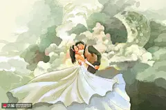 淡彩手绘浪漫情侣婚纱舞蹈七夕情人节插画 节日节气 情人节