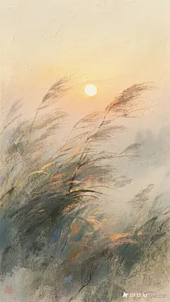 jimeng-2025-06-30-7299-具有古风水粉风格的插画，运用磨砂肌理与笔触感，营造出写意的氛围。在黎明时刻，大风