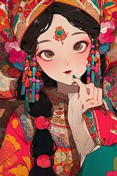 国潮花旦插画形象
