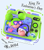 This may contain: a green and purple toy is laying on top of it's back with its mouth open